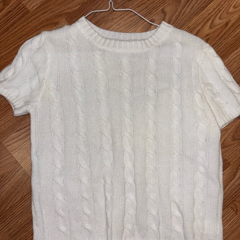 Cream Cable Knit Short Sleeve Sweater